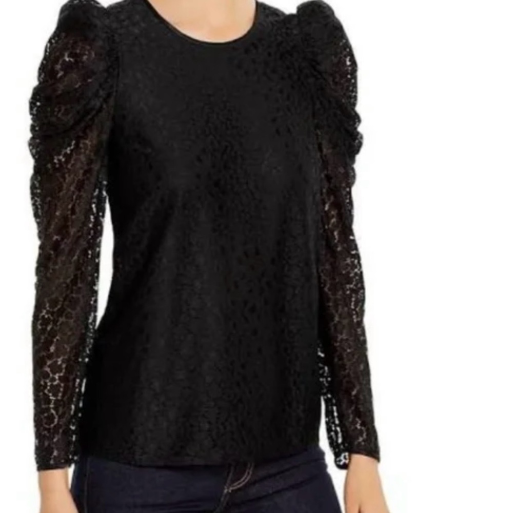 Kate Spade Black Flora Leopard Lace Blouse with Puffed Sleeves size 0